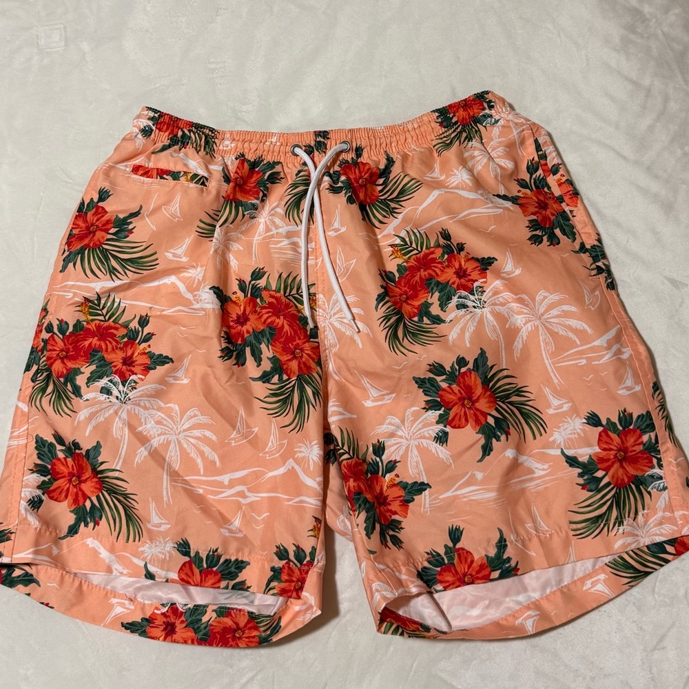 Floral Peach Men's Swim Trunks